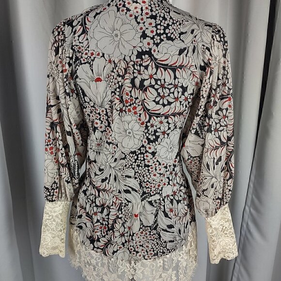 213 by Michelle Kim Multicolor Long Lace Sleeve Victorian Inspired Blouse Sz S - Picture 7 of 15